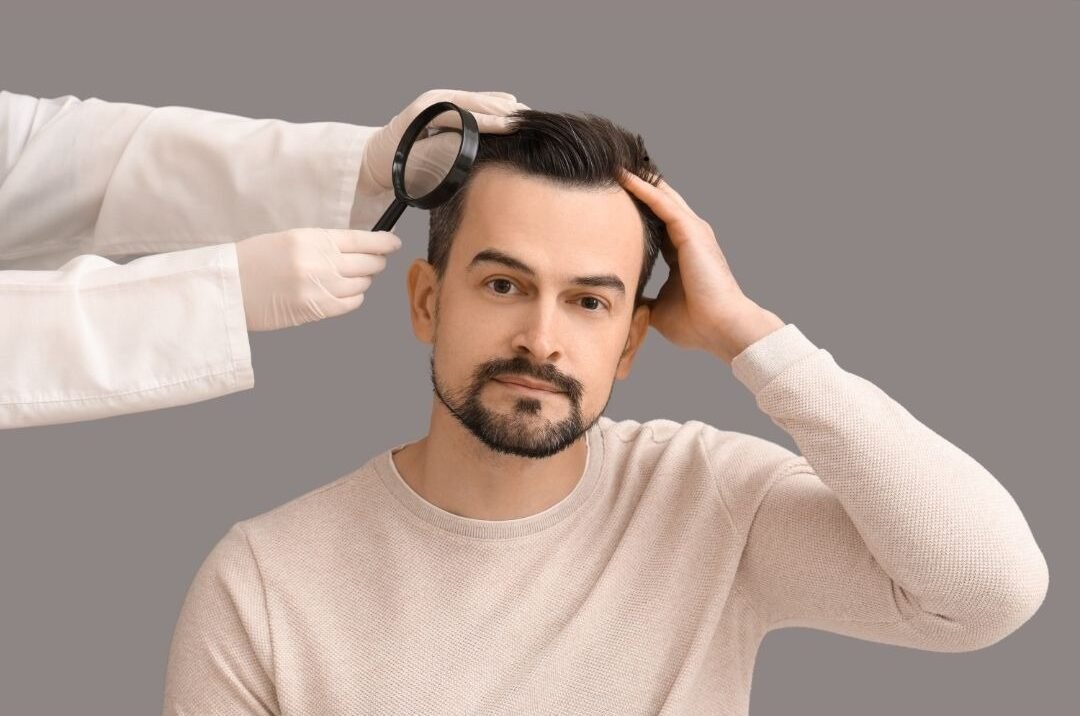 Man receiving professional hair analysis and consultation in Alanya